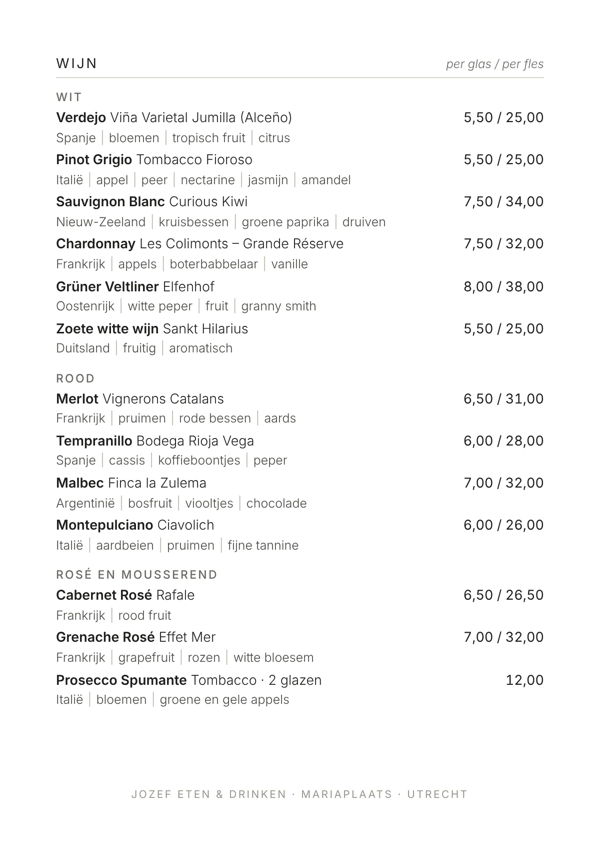 Dinerkaart Jozef Eten & Drinken, pagina 2