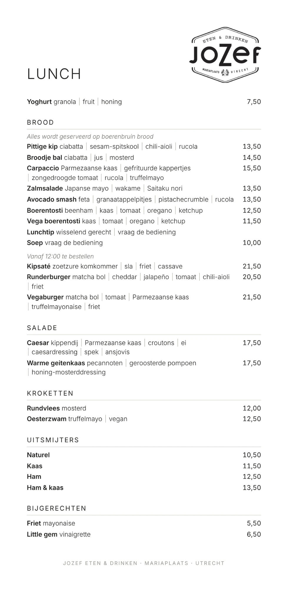 Lunchkaart Jozef Eten & Drinken, pagina 1